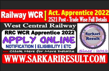 Railway Wcr Apprentice Online Form For Post