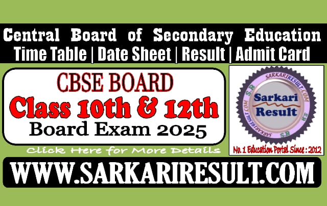 Cbse Board Class Th And Th Time Table Date Sheet